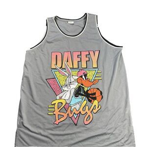 Vintage Looney Tunes Tank Top Mens XL Daffy Bugs Grey Basketball Cartoon